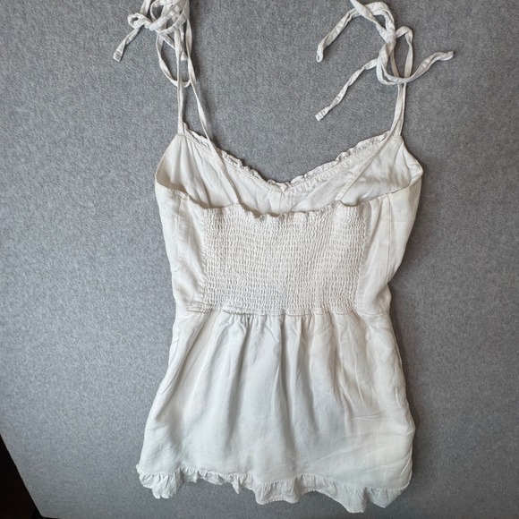 Abercrombie Fitch White Linen Blend Smocked‎ Sundress Tie Straps Mini Dress XS - Picture 11 of 11